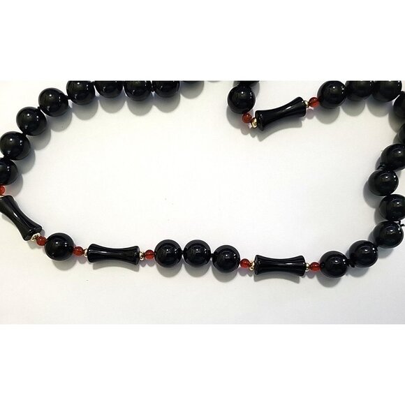 Black Onyx 32” Long Necklace Knotted Bead Mixed 10MM Round and 20MM See Pictures - Picture 8 of 16